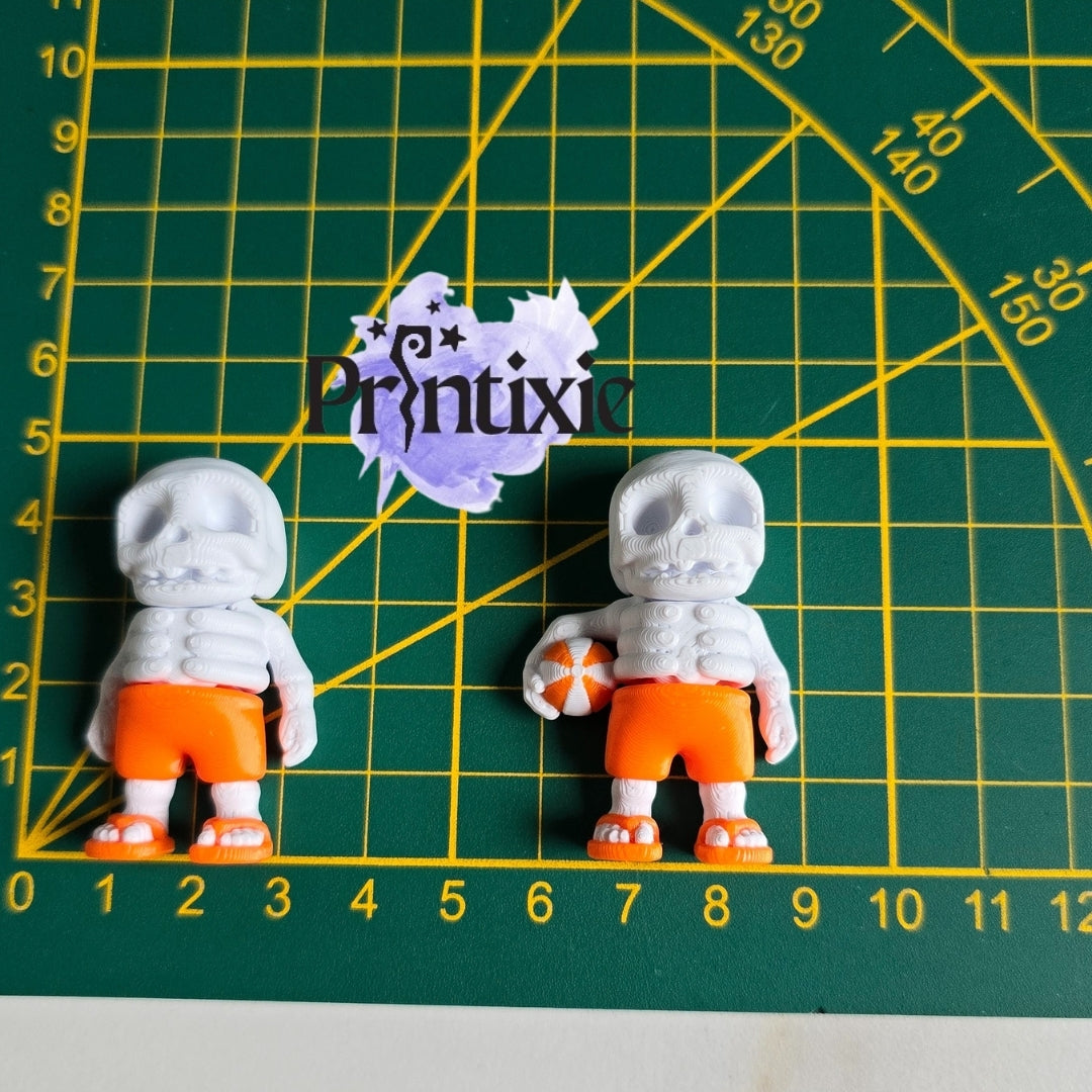 Summer Skeleton Minixie® – Flexible 3D Printed Beach Skeleton Toy, Custom Keychain & Decoration