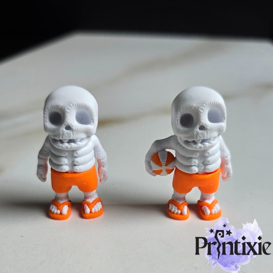 Summer Skeleton Minixie® – Flexible 3D Printed Beach Skeleton Toy, Custom Keychain & Decoration