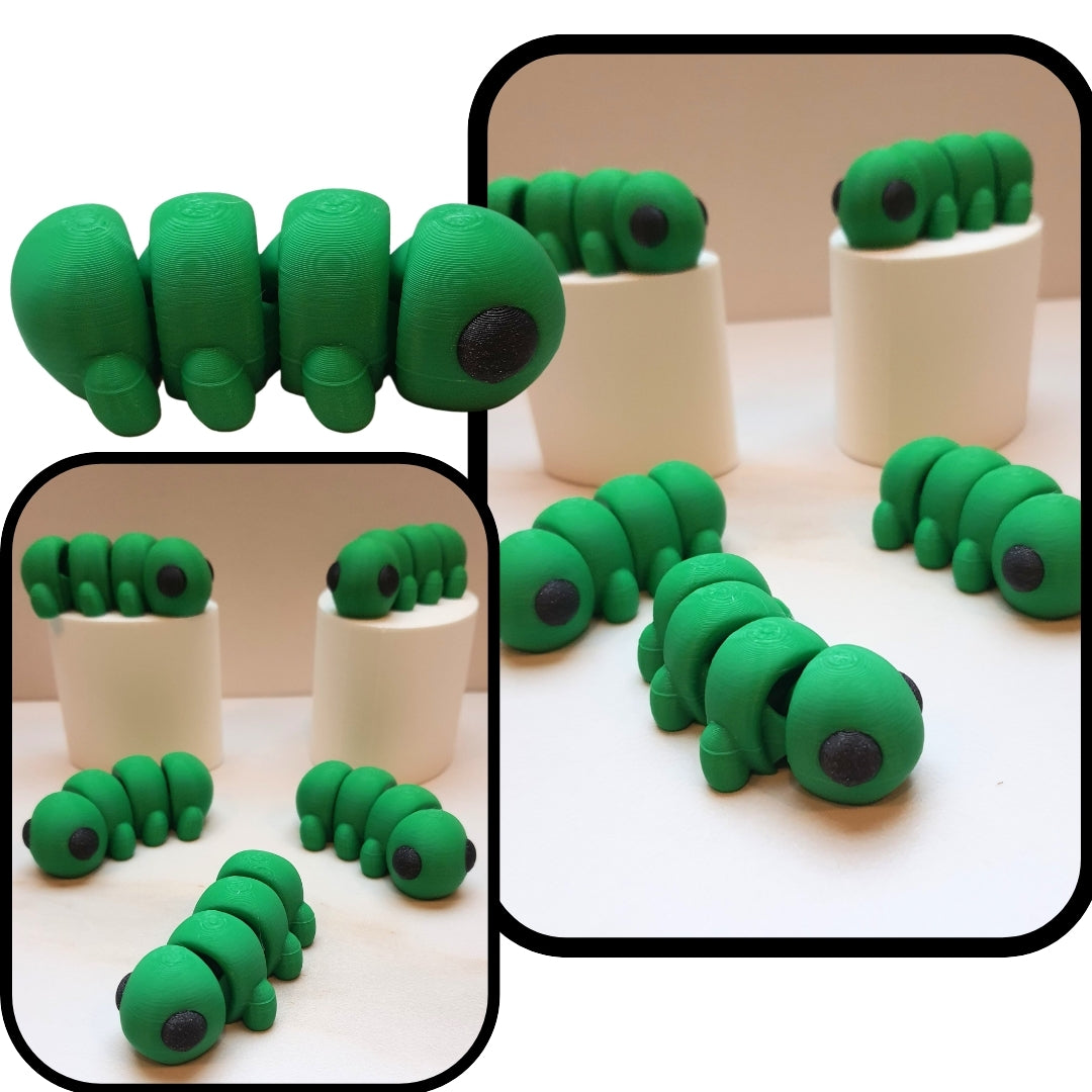 Caterpillar Minixie® – Flexible 3D Printed Tiny Garden Toy, Custom Keychain & Decoration
