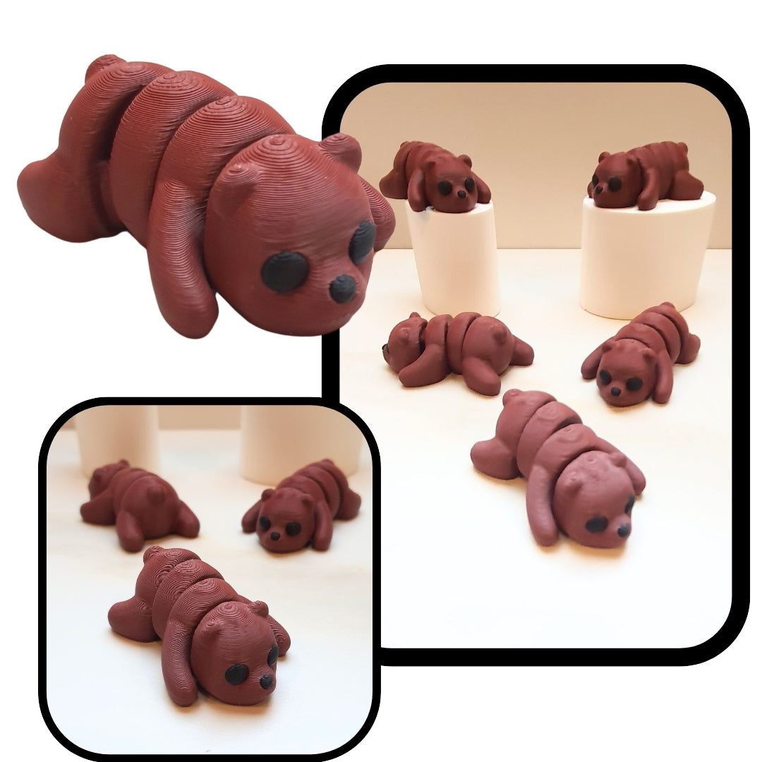 Tiny Brown Bear 3D Printed - Flexible Toy, Custom Keychain & Decoration