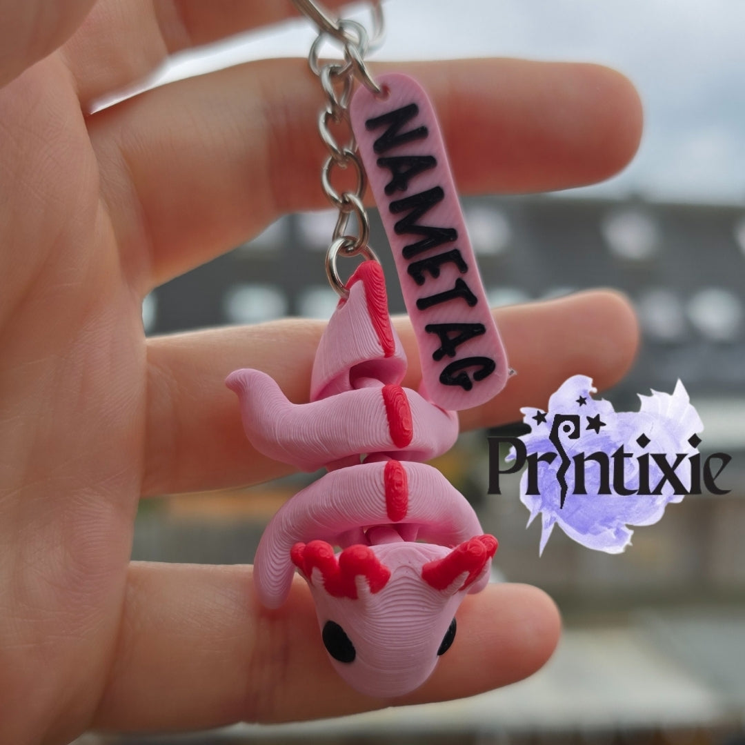 Pink Axolotl Minixie® keychain with nametag by Printixie