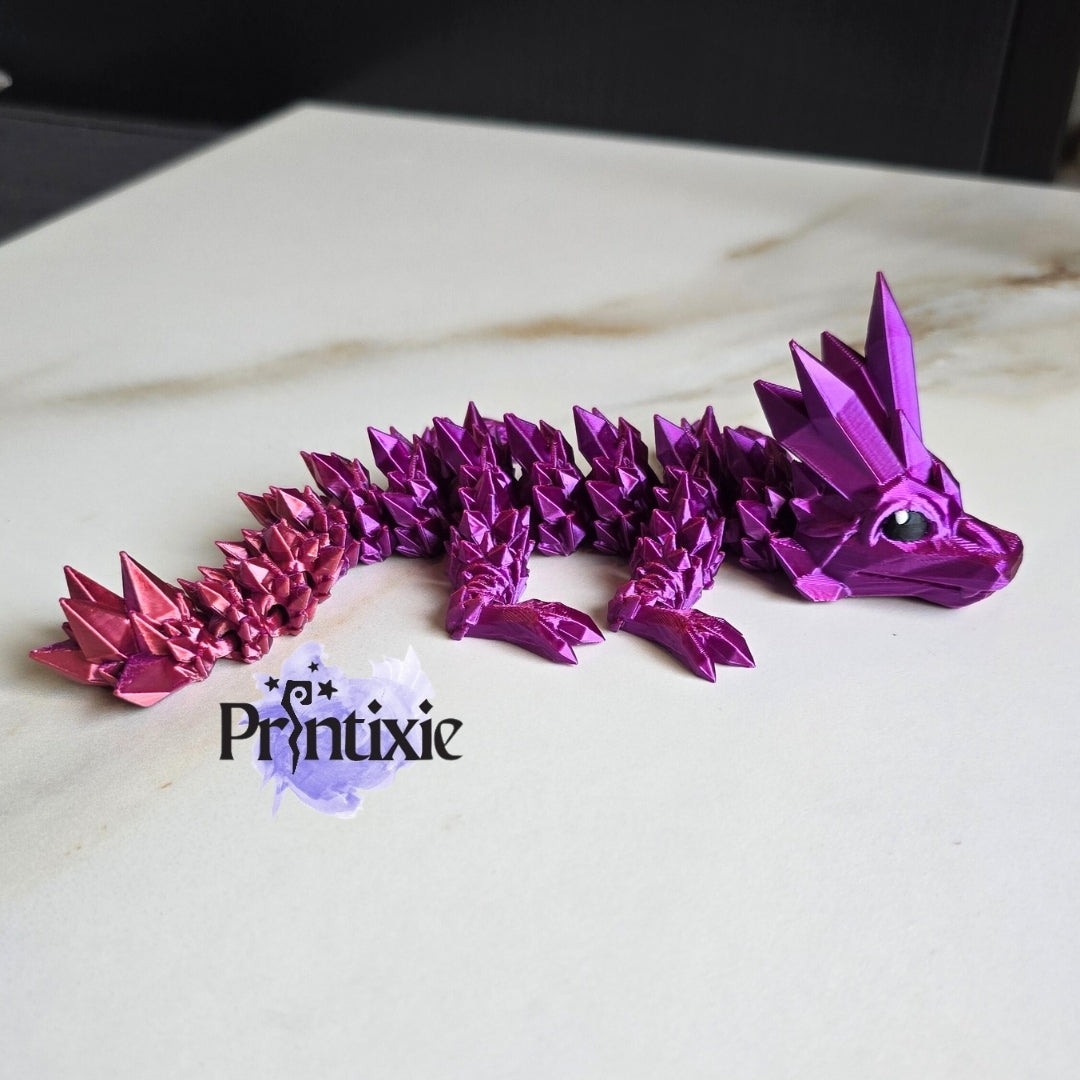Pink-purple articulated baby crystal dragon 3D printed toy