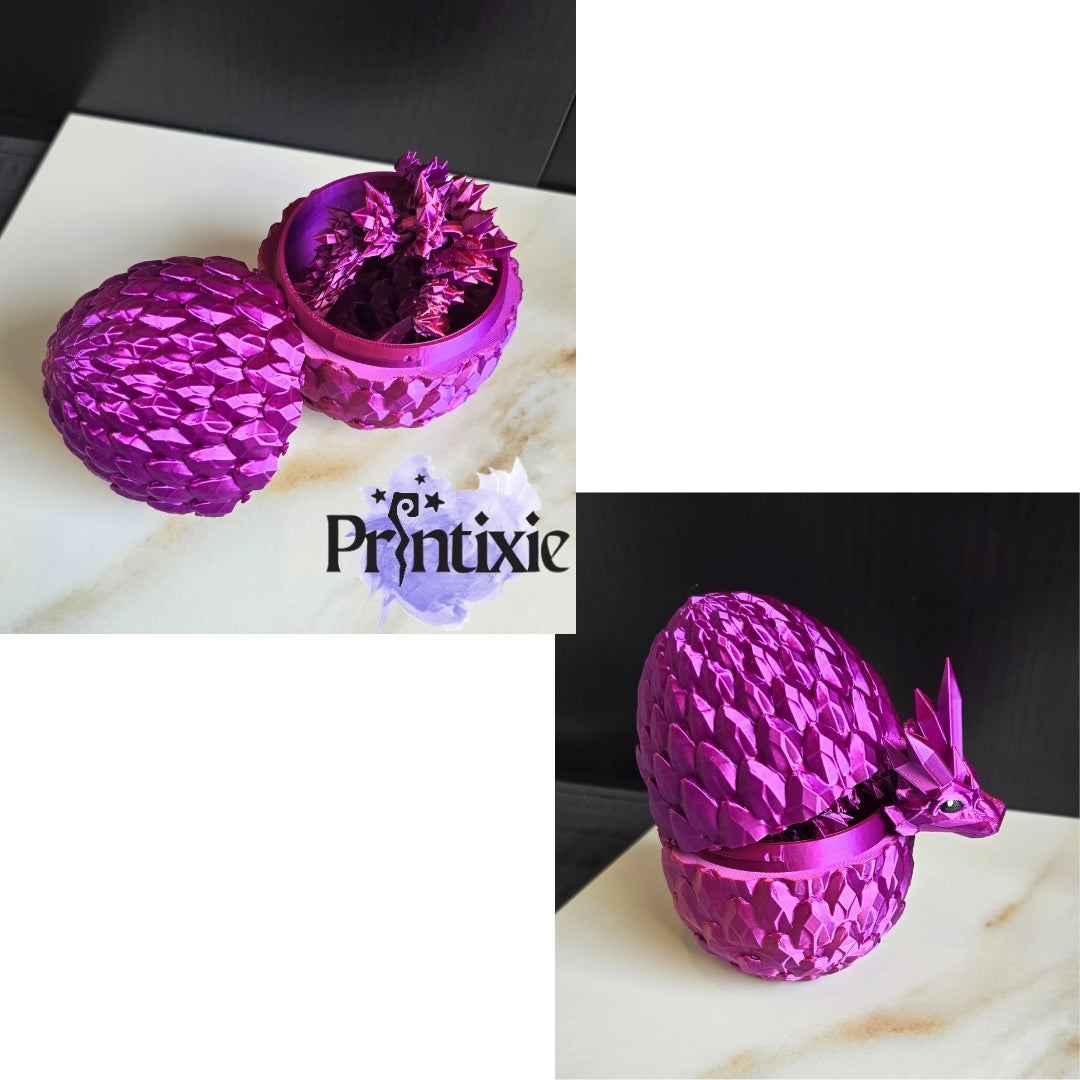 Pink-purple articulated baby crystal dragon 3D printed toy with large dragon egg
