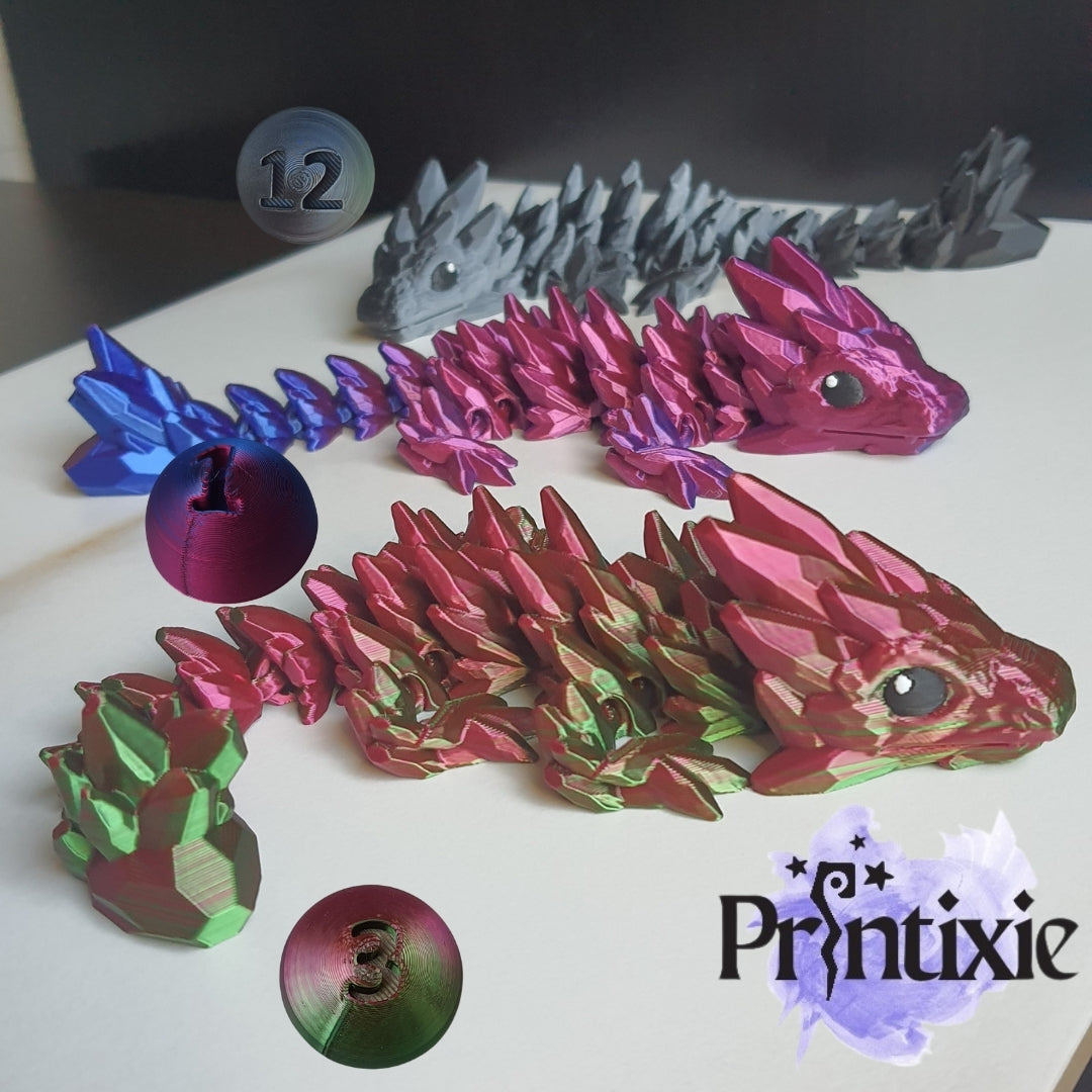 Printixie baby gemstone dragon – flexible 3D printed fantasy toy for collectors - 3 options