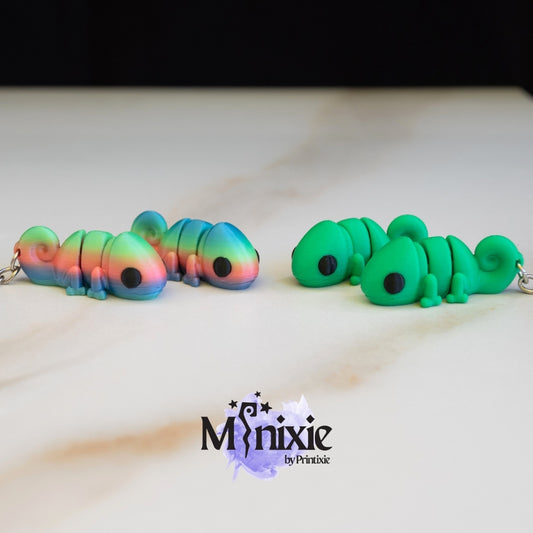 3d printed chameleon rainbow and green colors- made by Printixie