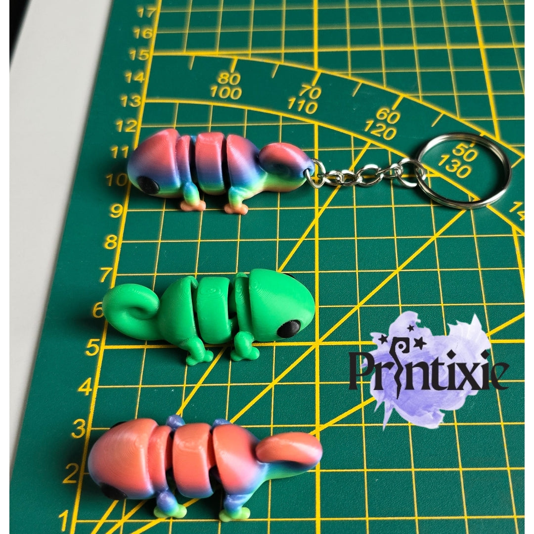 Tiny Chameleon, colorful 3D printed toy and keychain - Size , made by Printixie