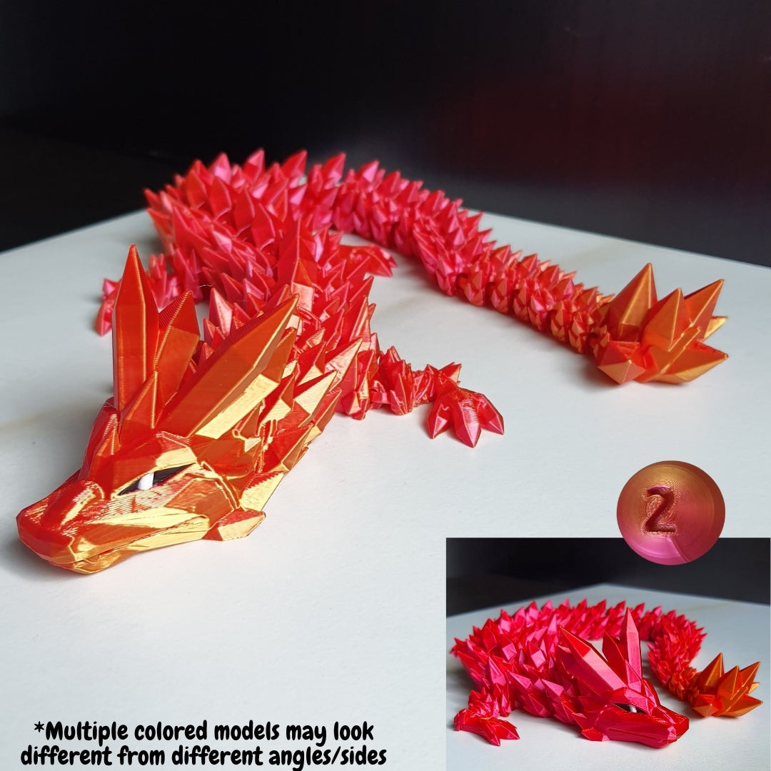 Medium articulated 3D printed red gold crystal dragon