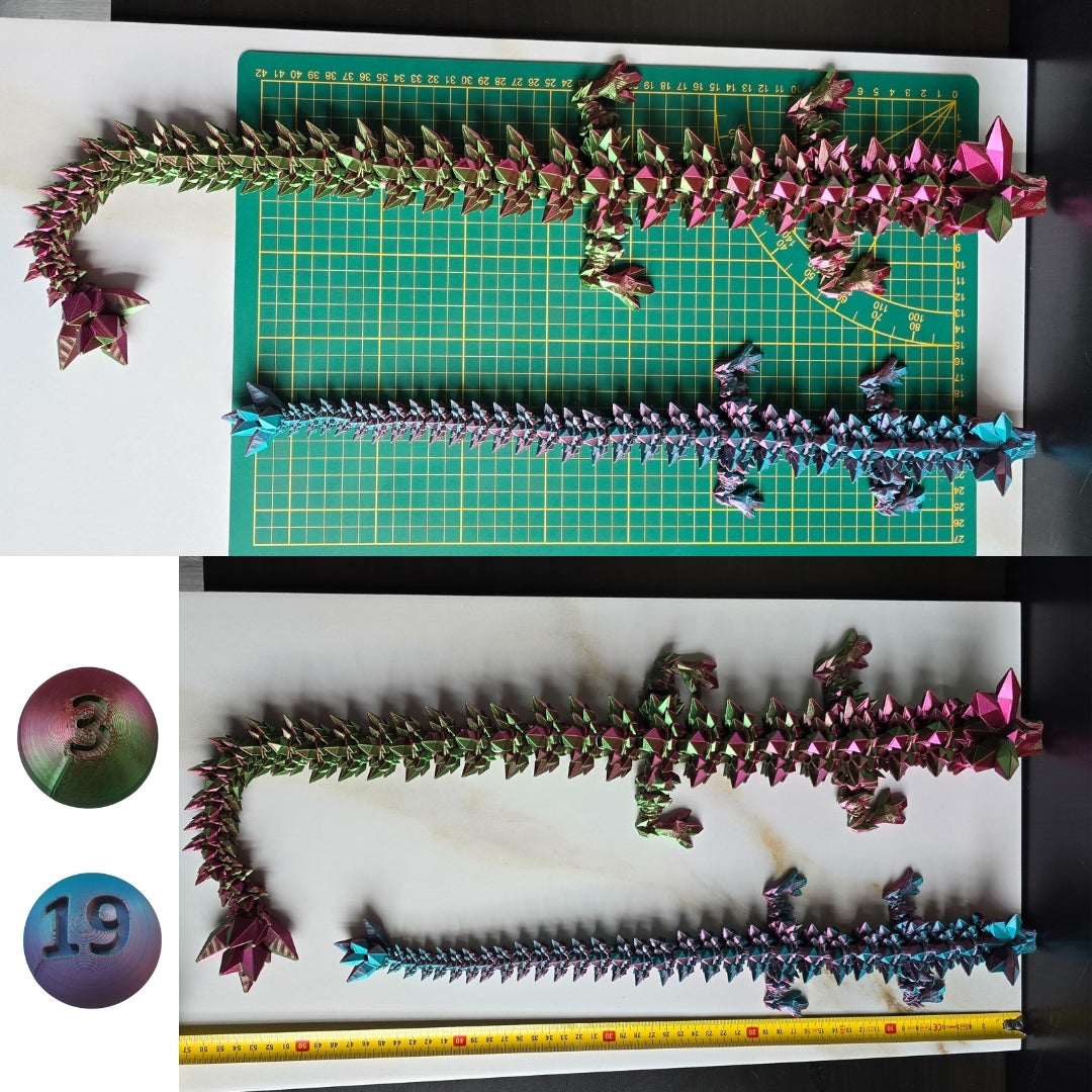 Medium and large articulated 3D printed crystal dragons