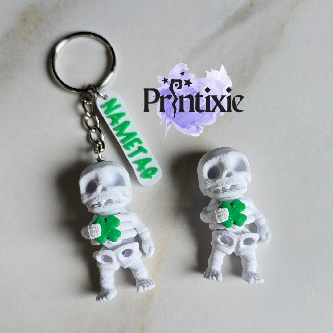 Lucky Skeleton Minixie keychain with nametag