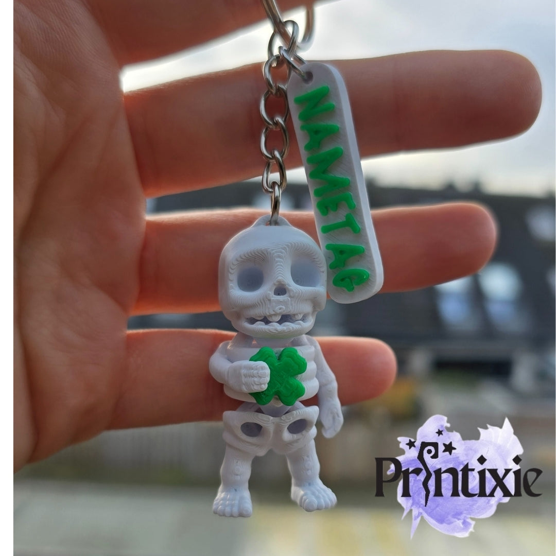 Lucky Skeleton Minixie keychain with nametag