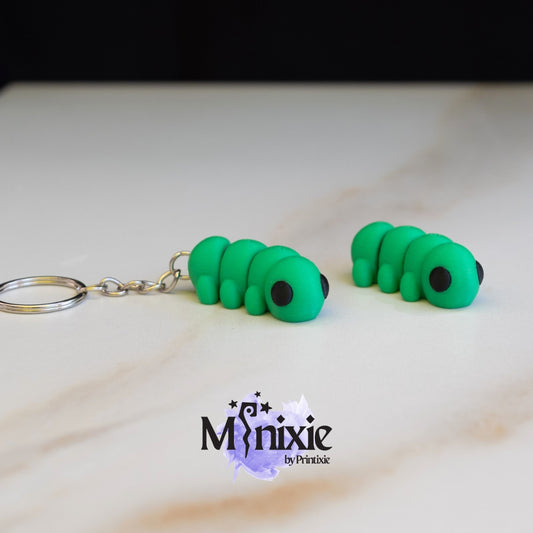 Caterpillar Minixie™ – Sleutelhanger & figuurtje (naamlabel mogelijk)