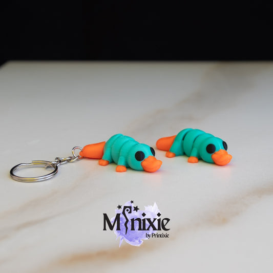 3D printed platypus  and keychain with nametag, made by Printixie