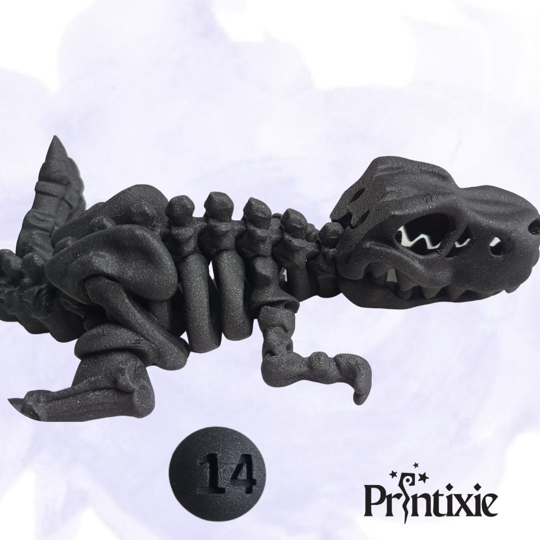 Standing Trex with bone -glitter black by Printixie