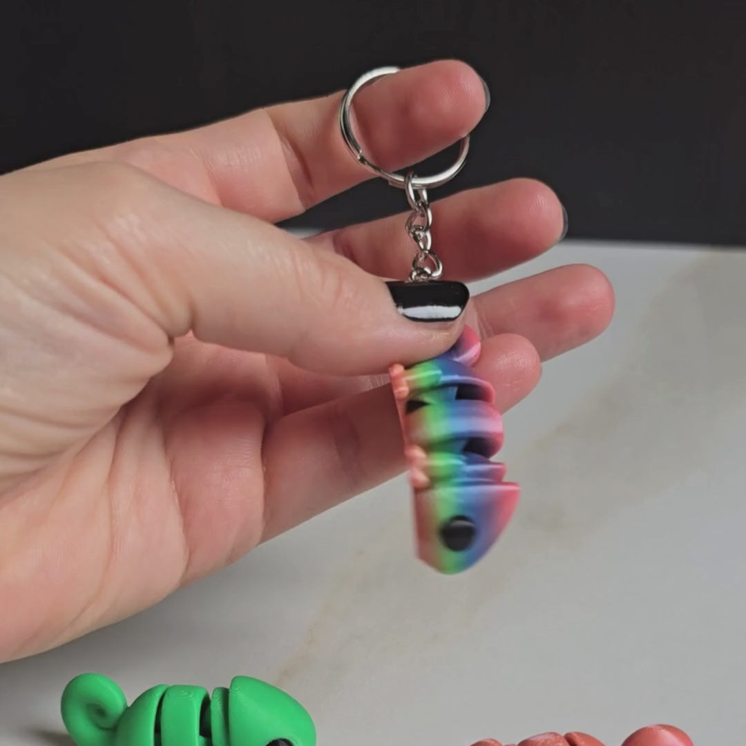 Tiny Chameleon, colorful 3D printed toy and keychain , made by Printixie