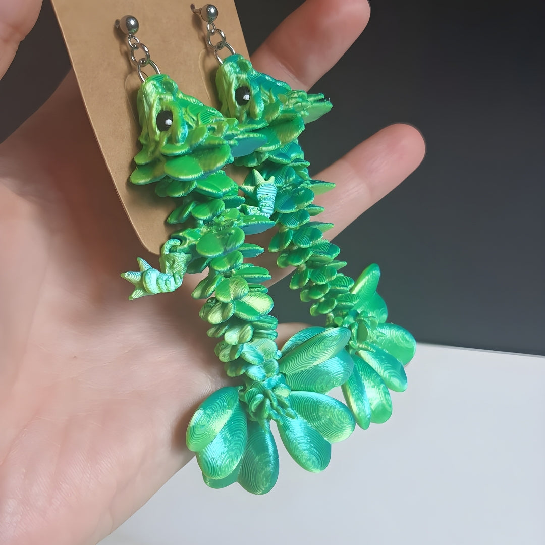 Lucky Clover Dragon Earrings - 3D Printed