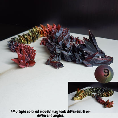 Medium articulated 3D printed crystal dragon in black gold red