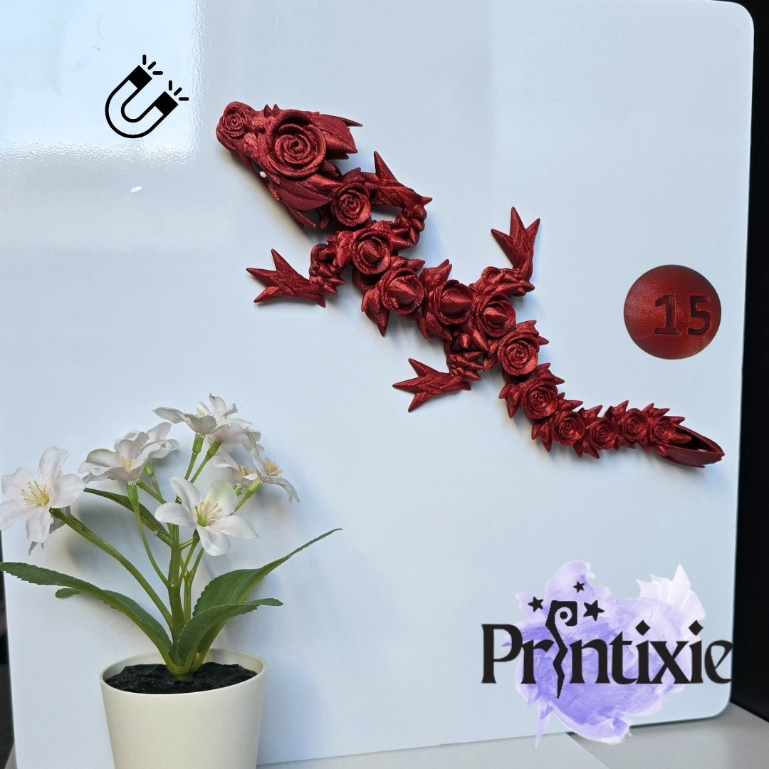 Rose Dragon Magnet by Printixie -glitter red