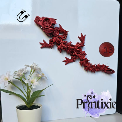 Rose Dragon Magnet by Printixie -glitter red