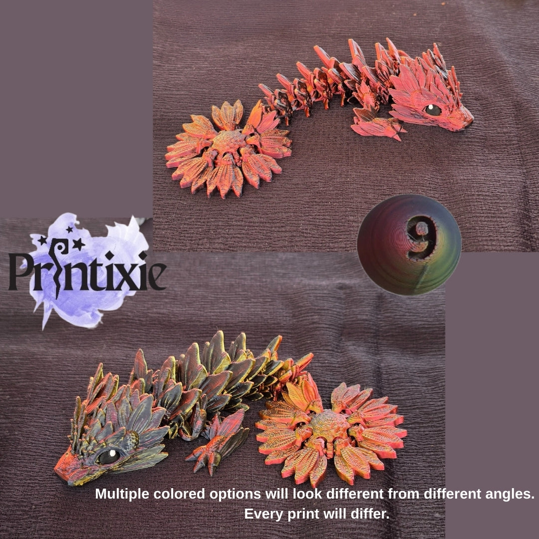 Sunflower Dragon- Red Black Gold Color